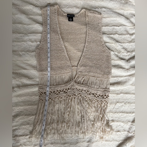 Wet Seal Off-White Loose Knit Summer Shawl Western Boho Fringe Vest Coverup Top - Picture 6 of 6